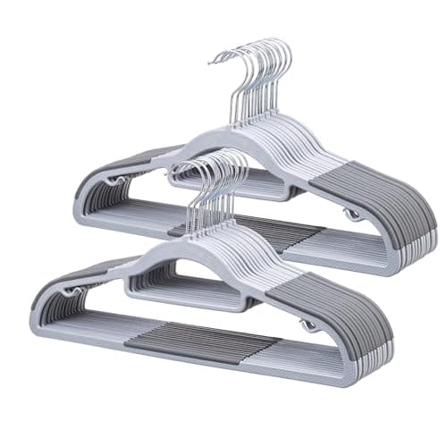 LMTrystFit 30-Pack Plastic Clothes Hangers, Space Saver, Non Slip, 360° Swivel Hook, 0.2 Inches Slim, Sturdy Heavy Duty Hangers for Coat, Durable Hangers for Suits, Light and Dark Gray