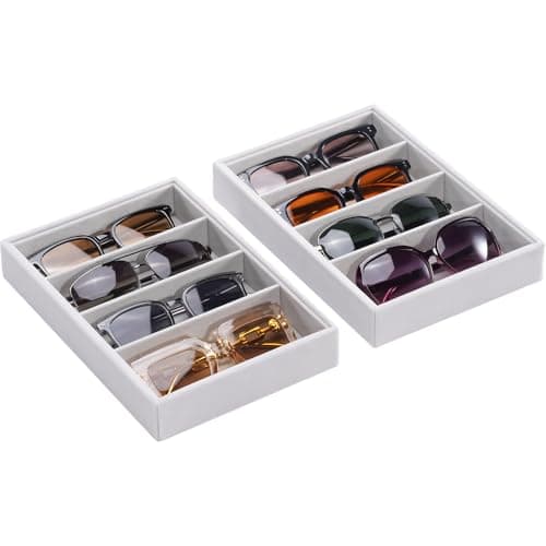 Lolalet Sunglasses Organizer Tray, 4 Grids Velvet Glasses Eyewear Holder Trays, Sunglass Display Drawer Storage for Women Men -2 Pack, Grey