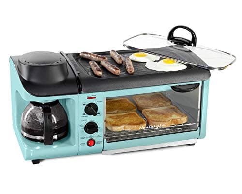 Best Breakfast Maker Stations #9 from Nostalgia Nostalgia 3-in-1 Breakfast Station - Includes Coffee Maker, Non-Stick Griddle, and 4-Slice Toaster Oven - Versatile Breakfast Maker with Timer - Aqua