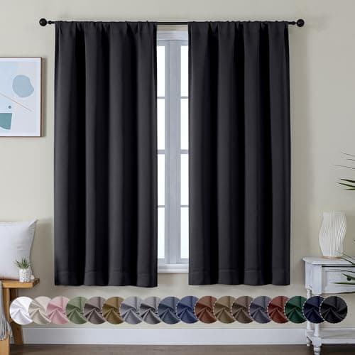 Simplebrand Ava Halloween Black Blackout Curtains for Bedroom 63 Inch Length 2 Panels, Solid Thermal Insulated Energy Saving Rod Pocket Window Treatment Curtains Blackout Drapes, W40 x L63 Inch, Black