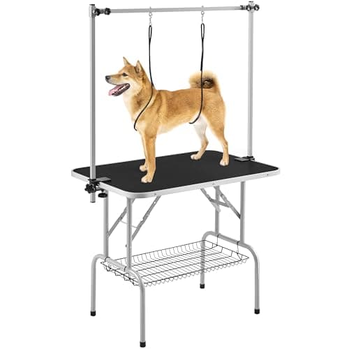 Yaheetech 36'' Pet Grooming Table for Dogs Adjustable Height Portable Trimming Table Drying Table w/Arm/Noose/Mesh Tray Maximum Capacity Up to 265Lb, Black