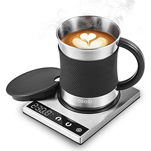 COSORI Coffee Mug Warmer & Mug Set for Desk, Cup Heater, Office & Christmas Gifts, 1°F Precise Temperature Control, Touch Tech & LCD Digital Display (77-194℉), 304 Stainless Steel, Silver/Black