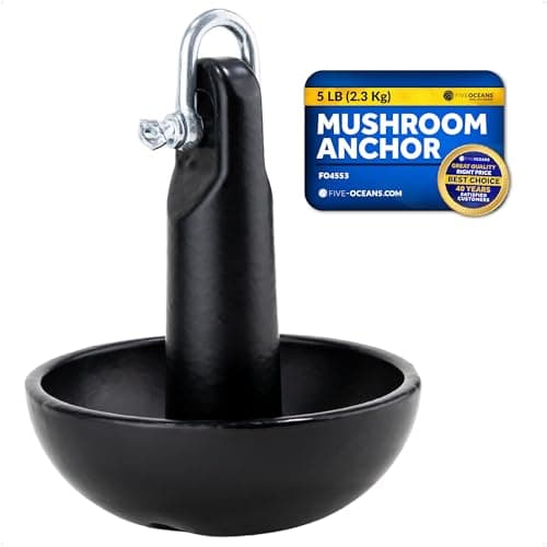 Five Oceans 5 Lb Mushroom Boat Anchor, Black PVC Vinyl Coating, for Paddle Board, Small Boat, Kayak, Jet Ski, Canoe, Kayak Anchor - FO4553