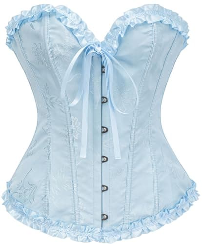 Vrapo Azure Blue Corset Top for Women | Overbust Lace Up Waist Cincher Shapewear Lingerie - Size XXL