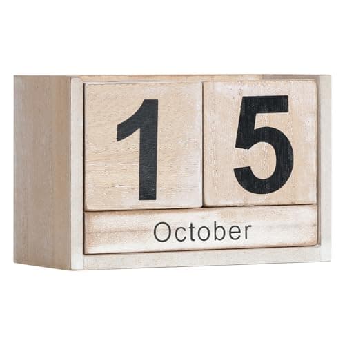 DEERINE Wooden Block Calendar for Desk, Small Size Daily Desktop Perpetual Desk Calendar, Cute Date Display Desk Accessories for Home Office Decor, Teacher, Classroom, Reusable Yearly, Grey Beige