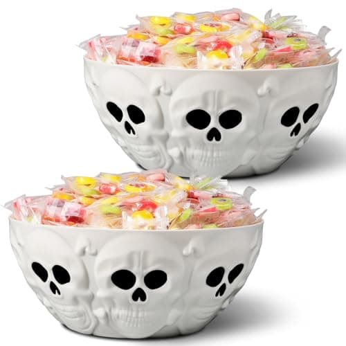 Wiwiqing 2 Pcs Halloween Candy Bowls Skeleton Skull Plastic Bowl Dish Halloween Trick or Treat Serving Candy Snack Fruit Dish for Party Home Decoration Supply