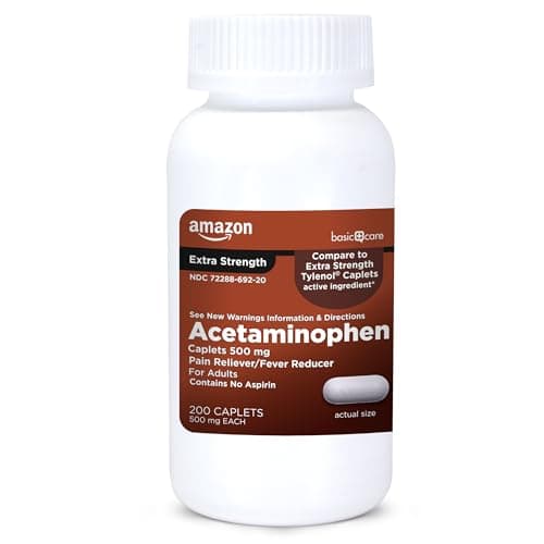 Amazon Basic Care Extra Strength Pain Relief, Acetaminophen Caplets, 500 mg, 200 Count (Packaging may vary)