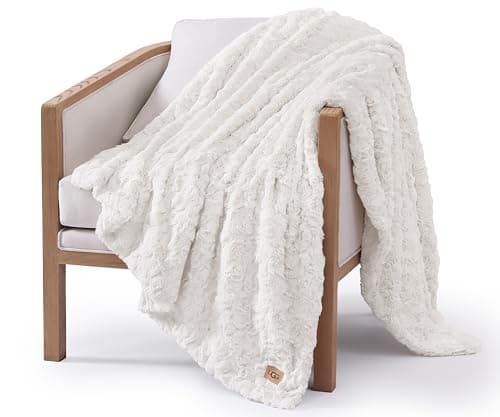 Best Faux Fur Throw Blankets #5 from UGG UGG Adalee Faux Fur Throw Blanket Luxury Lightweight Cozy Soft Throw for Couch Bed or Chair Hypoallergenic Machine Washable Double-Sided Fluffy Blanket Home Decor, 50-inch x 70-inch, Natural White