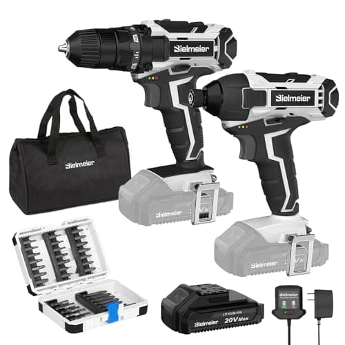 Bielmeier 20V Cordless Drill Sets Combo Kit,3/8” Drill and 1/4” Impact Driver Set Perfect for Home Repair,with LED Light,33-Piece Drill Bit Set & Bag,Charger, Battery Pack,And Carrying Bag