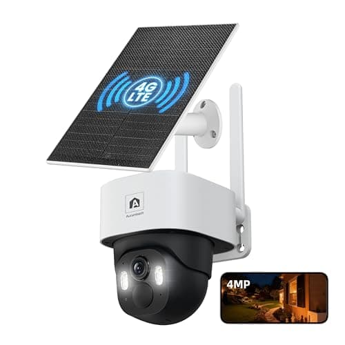 4G LTE Cellular Solar Security Camera Wireless Outdoor, No WiFi Solar Powered Cameras, 360° Live View, Motion Tracking, 4MP Color Night Vision, AI Detection, Built-in eSIM (No SIM Card Needed)