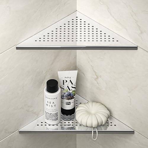 Bernkot Corner Shower Shelf, 10" Polished 304 Stainless Steel Recessed Shelves for Bathroom, Grout in Shelf Racks for Tiled Wall, 2 Pack, No Drilling Needed