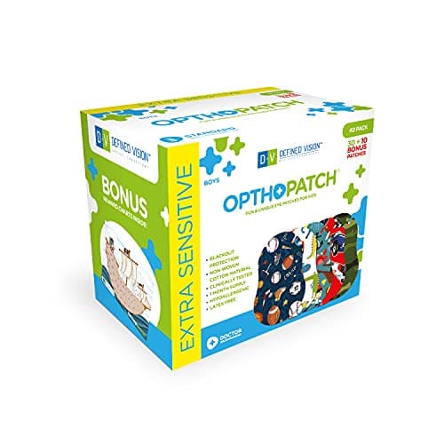 Opthopatch Eye Patches for Kids - Extra Sensitive Adhesive - Boys' Design [Series I] - 40 Count + 1 Reward Chart