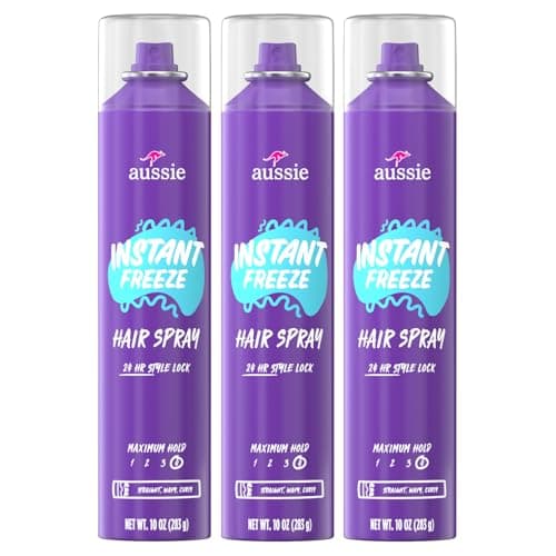 Aussie Instant Freeze Hair Spray for Extreme Hold, Infused with Jojoba Oil & Sea Kelp, Long-Lasting All-Day Hold, Fresh Citrus Scent, Safe for All Hair Types, 10 Fl Oz, 3 Pack