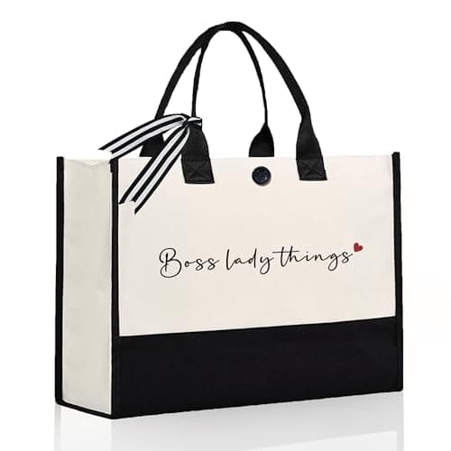 Afterprints Boss Gifts for Women, Boss Lady Canvas Tote Bag, Best Boss Lady Gifts for Women, Gifts for Boss Female Leaving, Birthday, Christmas, Boss Day, Travel Beach Bag