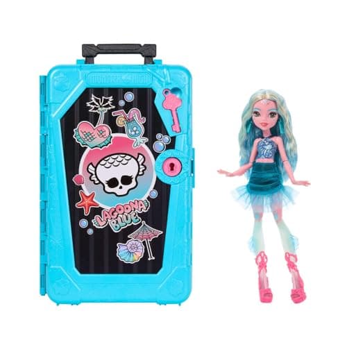Monster High Skulltimate Secrets Lagoona Blue Doll and Accessories Set, Destination: Gore-geous Oasis with Suitcase and 19+ Surprises Like Clothes