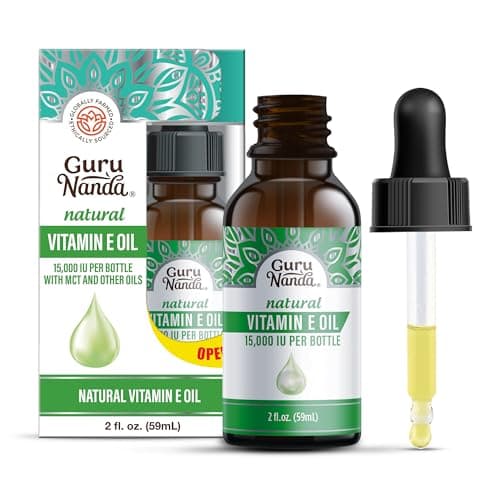 GuruNanda Vitamin E Oil, 2 Fl Oz Pure & Natural, 15,000 IU per Bottle, for Skin, Hair, Face, Nails & Scars, With Coconut Oil to Help Nourish & Moisture, Non-GMO & Vegan