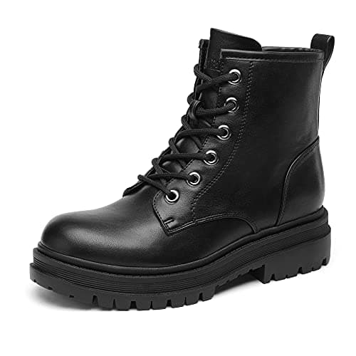 DREAM PAIRS Combat Boots Ankle Booties Lace-up Platform Side Zipper Lug Sole Boots,Size 8.5,Black,STRONG-5