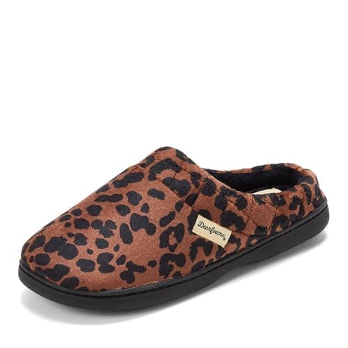 Dearfoams Women's Indoor/Outdoor Memory Foam Darcy Microfiber Velour Clog, Wide Widths Slipper, Dark Leopard, Medium