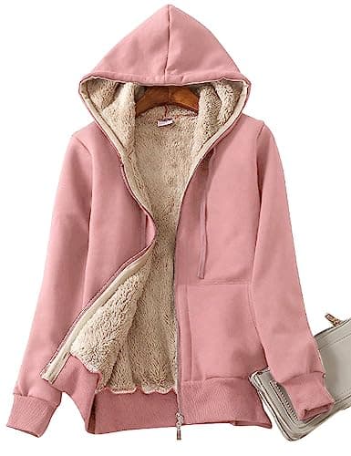 Yeokou Women's Casual Full Zip Up Sherpa Lined Hoodie Sweatshirt Jacket Coat (Pink, Large)