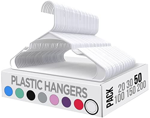 Utopia Home Plastic Hangers 50 Pack - Perfect for Clothes Hangers Space Saving - Durable and Strong Coat or Pant Hangers for Closet Organizers and Storage with Shoulder Grooves (White)