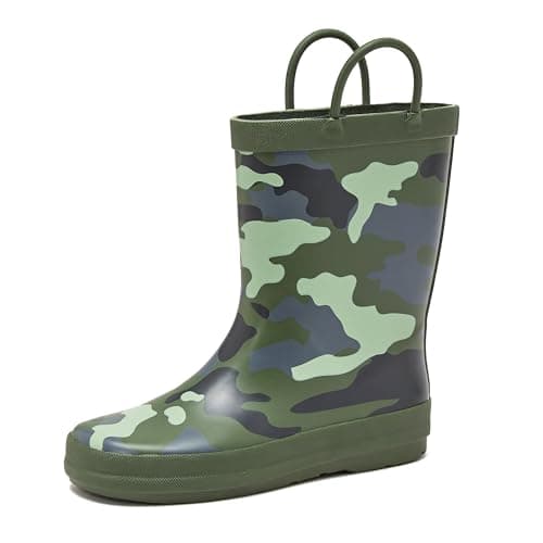 Lands' End Boys and Girls Waterproof Boots Kids and Toddler Rain Boots - Girls and Boys Rubber Rain Boots Kids - Dark Green Camo, 3 Little Kid