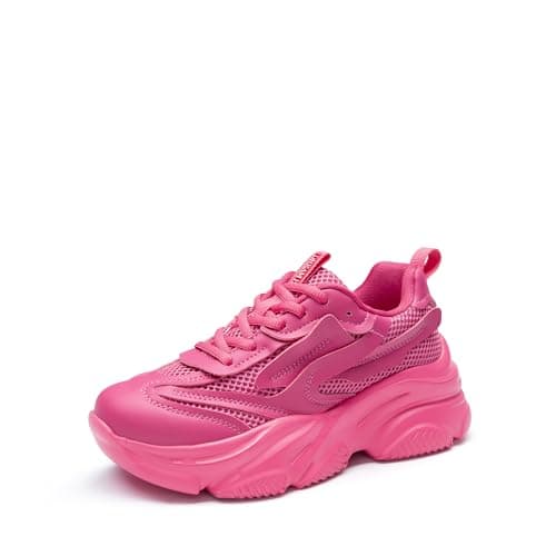 DREAM PAIRS Women's Platform Chunky Fashion Sneakers Jaxon Walking Lace-Up Comfortable Dad Sneakers Workout Sport Work Casual Tennis Shoes,Size 8.5,Hot Pink,SDFN2406W