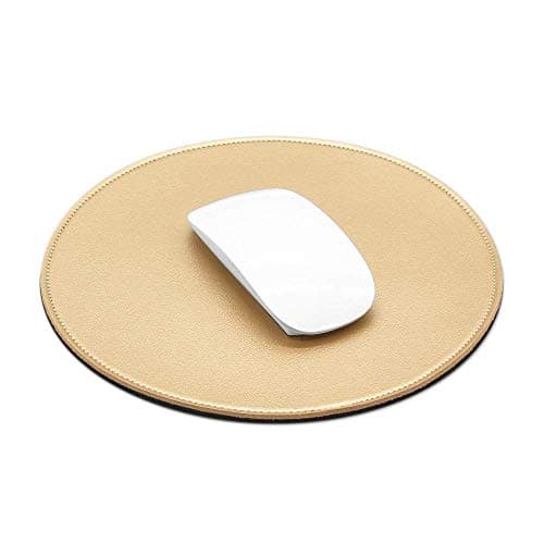 ProElife Mouse Pad for Computer Laptop Accessories, Anti Slip Cute Round Mouse Pad Waterproof PU Leather 8.66-Inch Circular Mousepad Stitched Edges Mat for Home Office School Gaming (Gold)