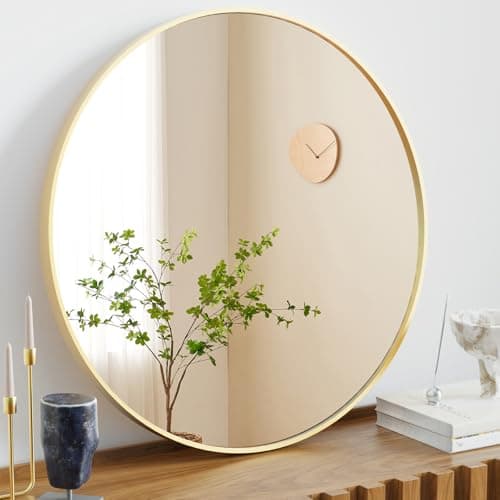 Sweetcrispy 30 Inch Gold Round Wall Mirror, Bathroom Mirror for Over Sink, Wall Decor for Bathroom, Entryway, Bedroom, Vanity