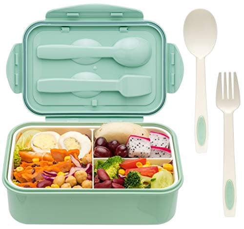 LOVINA Bento Boxes for Adults - 1100 ML Bento Lunch Box For Kids Childrens With Spoon & Fork - Durable Perfect Size for On-the-Go Meal, BPA-Free and Food-Safe Materials(Green)