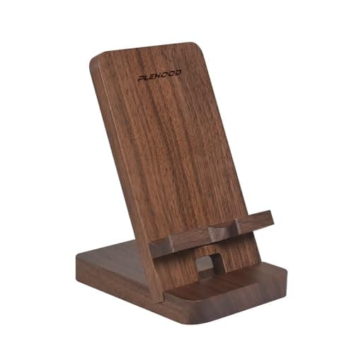 Plehood Wood Phone Stand, Desktop Wooden Phone Holder, Portable Office Phone Stand for Desk, Wood ipad Stand， Compatible with iPhone & All Cell Phones (Walnut)