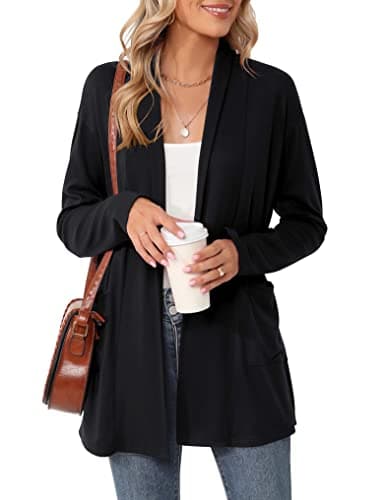 Micoson Casual Lightweight Long Sleeve Black Cardigan for Women Loose Soft Open Front Cardigans with Pockets XL