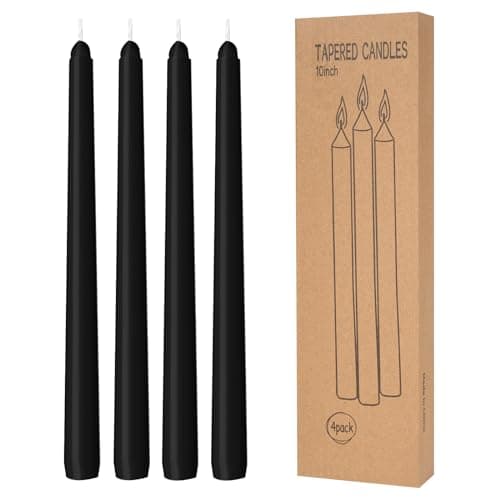 4 Pack Black Taper Candles - Taper Candles 10 Inch Dripless, Smokeless & Unscented - 8 Hours Long Burning - Hand Poured Tall Candlesticks - Ideal for Weddings, Dinner Parties, and Home Decor