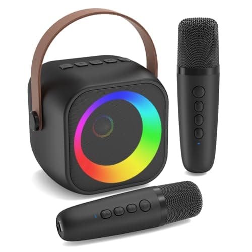 Jeefu Mini Karaoke Machine, Portable Bluetooth Karaoke Speaker with 2 Wireless Microphones, Singing Machine with Party Lights for Kids and Adults, Birthday Gifts for Girls Boys Family Home Party