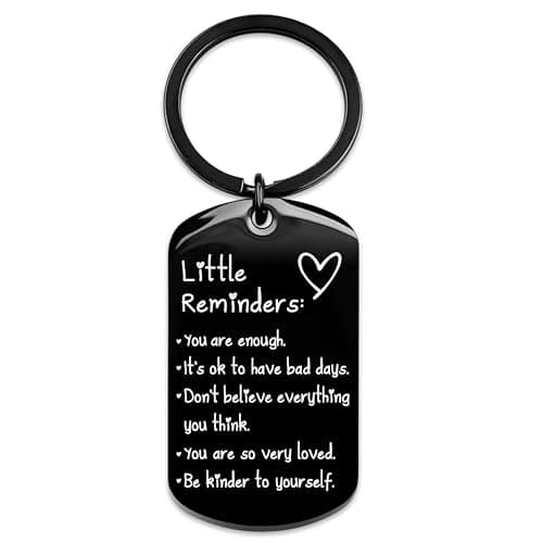 OUMILAN Little Reminders Keychain Inspiration Gifts for Women Men Affirmation Uplifting Mental Health You Are Enough Keyring (Black)