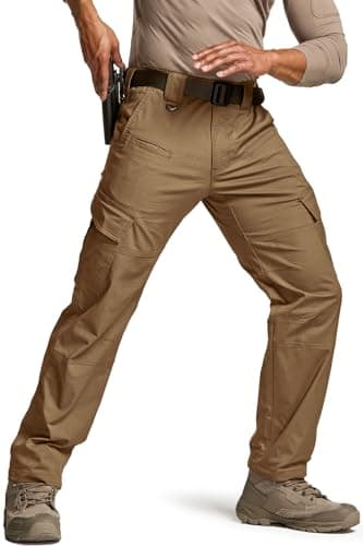 CQR Men's Flex Ripstop Tactical Pants, Water Resistant Stretch Cargo Pants, Lightweight EDC Hiking Work Pants, Dura Flex Coyote, 40W x 32L