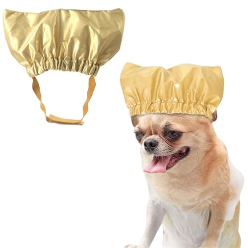 Pet Shower Cap Waterproof Reusable Bath Ear Covers with Adjustable Strap Cat Dog Bathing Hat for Ears Protection Elastic Headgear for Cat Dog Kitten Puppy (Gold,M (12.6''-18.1''))