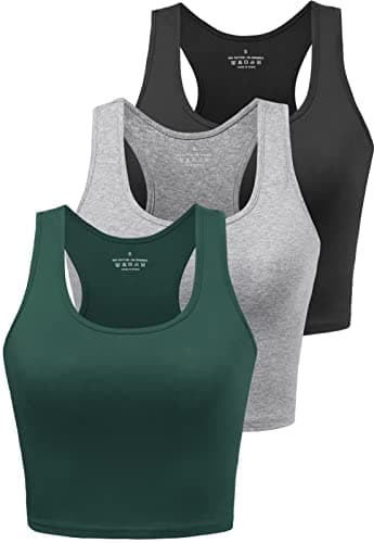 Best Workout Tank Tops #4 from Porvike Workout Crop Tops for Women Tank Top Cropped Athletic Shirt Racerback Tanks Sleeveless Undershirt Fitted Summer Tops Gym Exercise Clothes Work Out Running Activewear 3 Pack Black/Grey/Emerald Green M