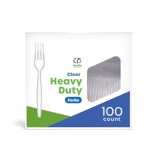 Comfy Package [100 Pack] Heavy Duty Disposable Clear Plastic Forks - Basic Cutlery for Parties, Events, and Everyday Use