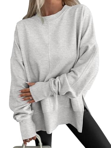 ANRABESS Women Oversized Sweatshirts Thumbhole Long Sleeve Hoodies Shirts 2025 Fall Side Slit Pullover Top Teen Y2k Outfits Grey Large