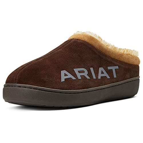 ARIAT Men's Indoor & Outdoor Suede Hooded Clog Slippers, Chocolate, 13