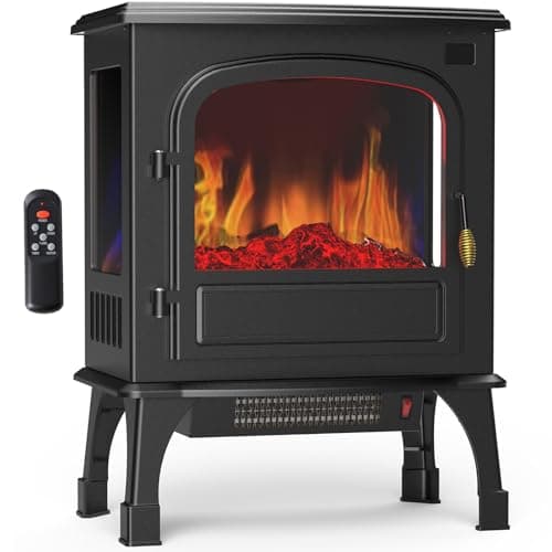 Sweetcrispy Freestanding Electric Fireplace, 26” Indoor Fireplace Heater with 3D Flame Effect, Overheating Safe Design, Energy Saving Space Heater with 12H Timer&Remote for Living Room, Bedroom