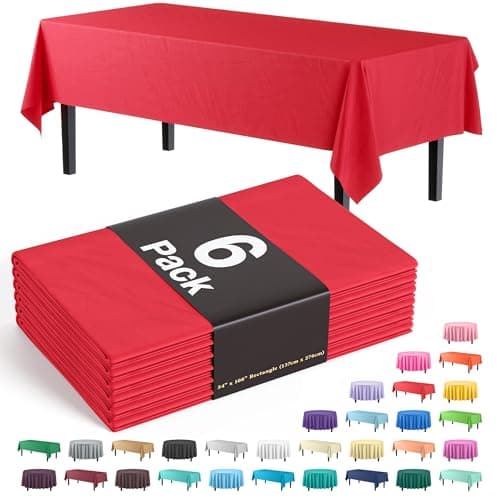 Exquisite 6-Pack Premium Plastic Tablecloth 54in. x 108in. Rectangle Plastic Table Cover - Red