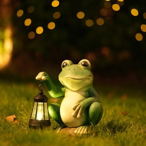 ONTALA Large Frog Garden Statue for Outdoor Decor Solar Powered Sculptures for Yard Patio Cute Animal Statues Housewarming Outdoor Ornaments