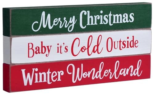 Rustic Wooden Christmas Sign Blocks, 3pcs Farmhouse Decorations Indoor, Tiered Tray Decor, Xmas Centerpiece, Merry Christmas Wood Signs for Home Desk Office Bedroom Shelf (3pcs)