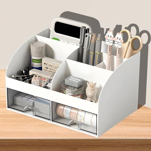 Dfacio Desk Organizer, Desktop Organizers and Accessories with 6 Compartments and 2 Drawers, Aesthetic Desk Accessories for Home, Office, School