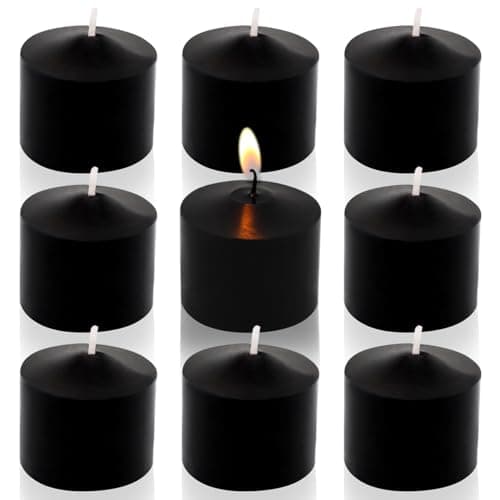 Black Votive Candles, 9 Packs Unscented Small Votives for Halloween, Wedding, Holiday Party, Home (8 Hour), 1.5" D x 1.25" H