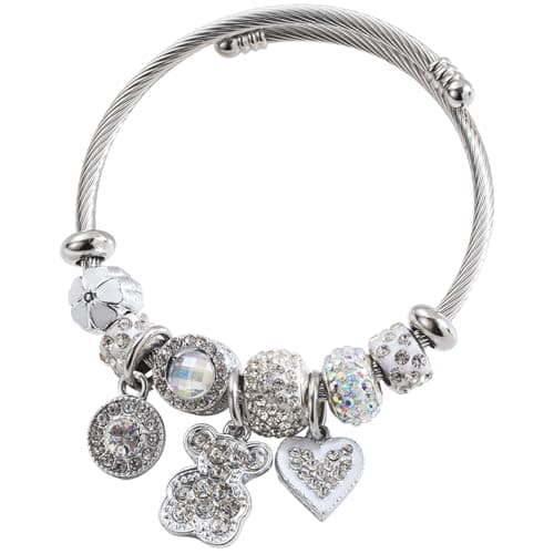 IUULOB Silver Women Bracelets - Adjustable Charm Bracelets for Women Birthday Gifts Favors Titanium Steel Bracelet Bundle Jewelry Kit (A: Bear - Love)
