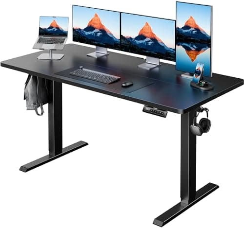 HUANUO 55" x 24" Electric Standing Desk Adjustable Height, 4 Memory Height Settings, Headphone Hook, Cable Manager, Sit Stand Up Desk for Home Office & Computer Workstation, Black