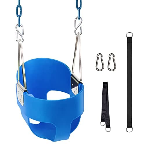 KINSPORY Toddler Swing, 59" Coated Heavy-Duty Iron Chains Baby Swing Outdoor, High Back Full Bucket Infant Swing Seat with Tree Straps for Swing Sets Backyard Outdoor Indoor (Blue)