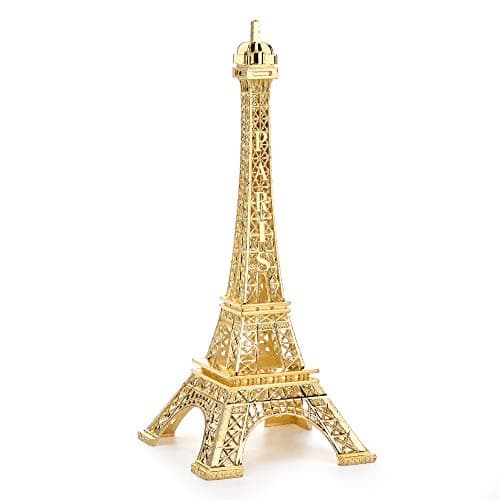 ESHATO Gold Metal Eiffel Tower Statue, 7inch Decorative Figurine Replica Stand Holder for Cake Topper Table Decor Gift Party Home Decoration